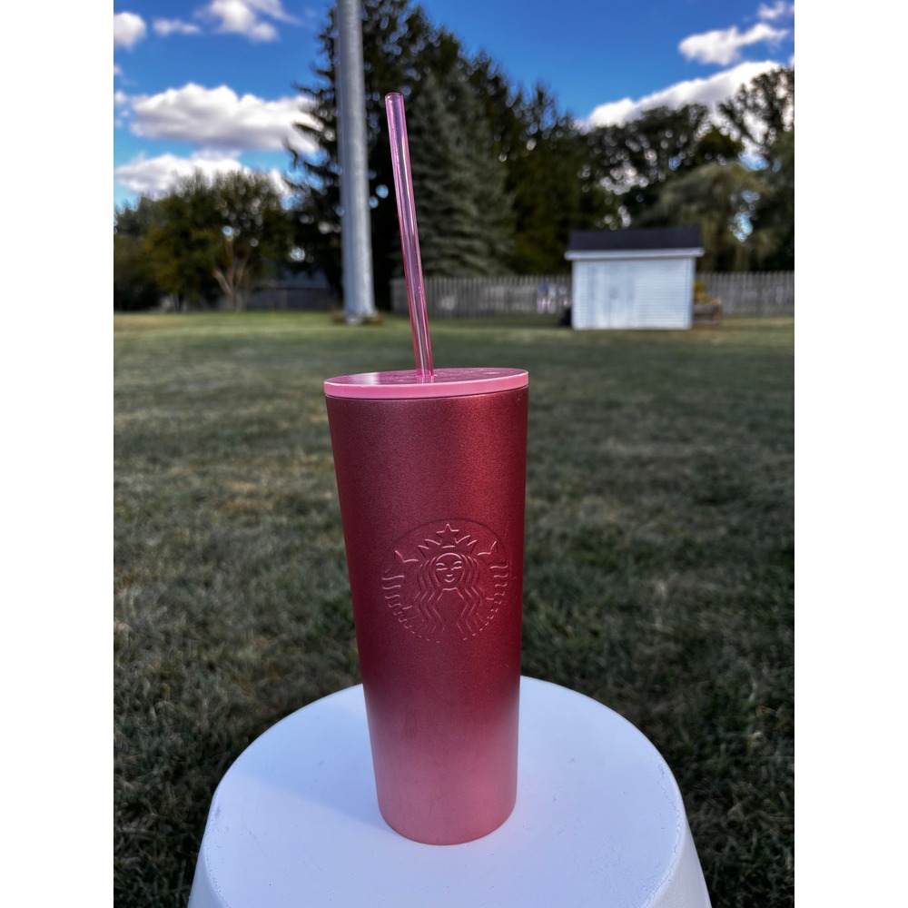 Starbucks Pink Gradient Stainless Steel Tumbler With Straw Mermaid Logo‎ 24 oz